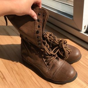 Light brown tribal print interior combat boots